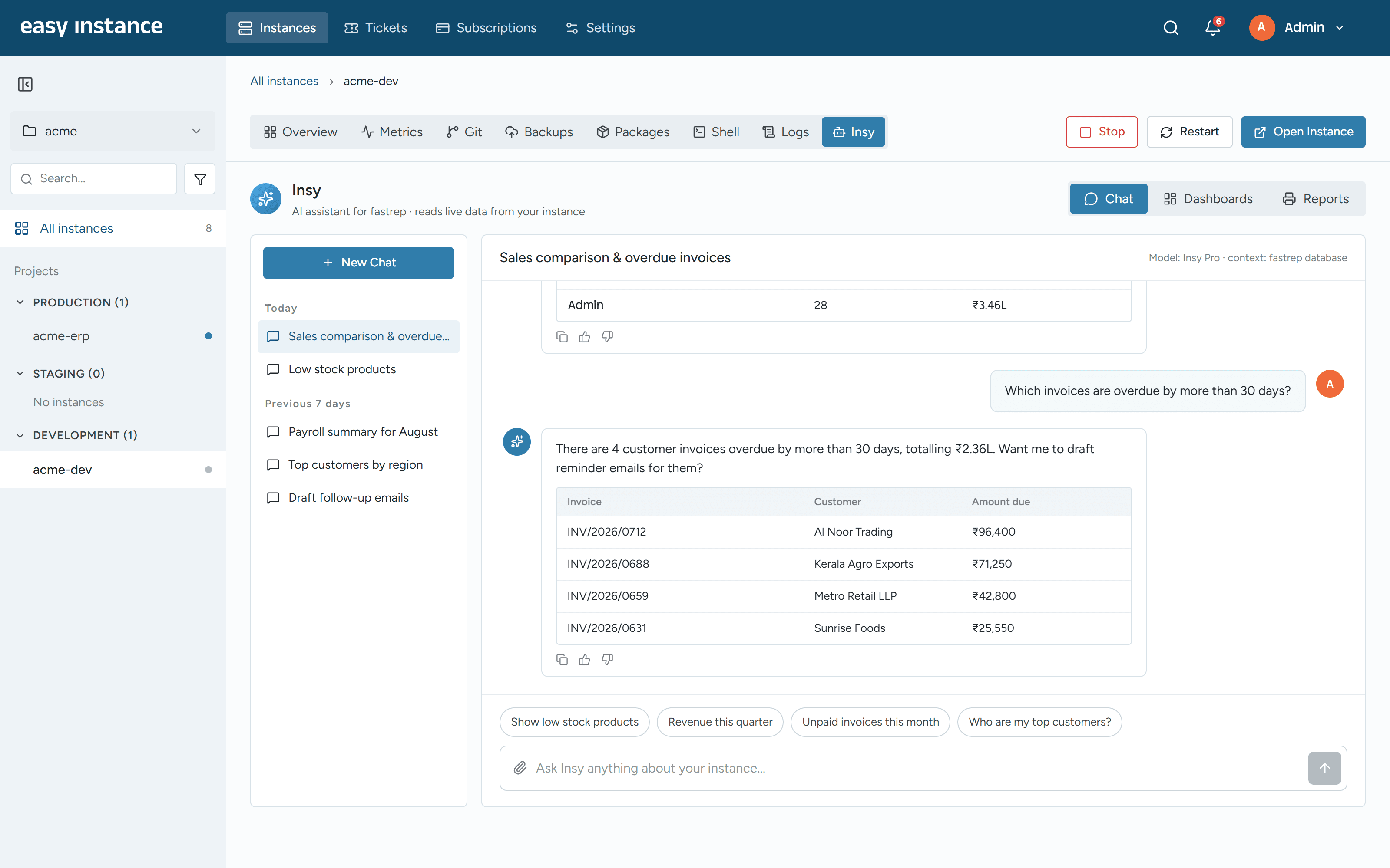 EasyInstance Insy AI screen